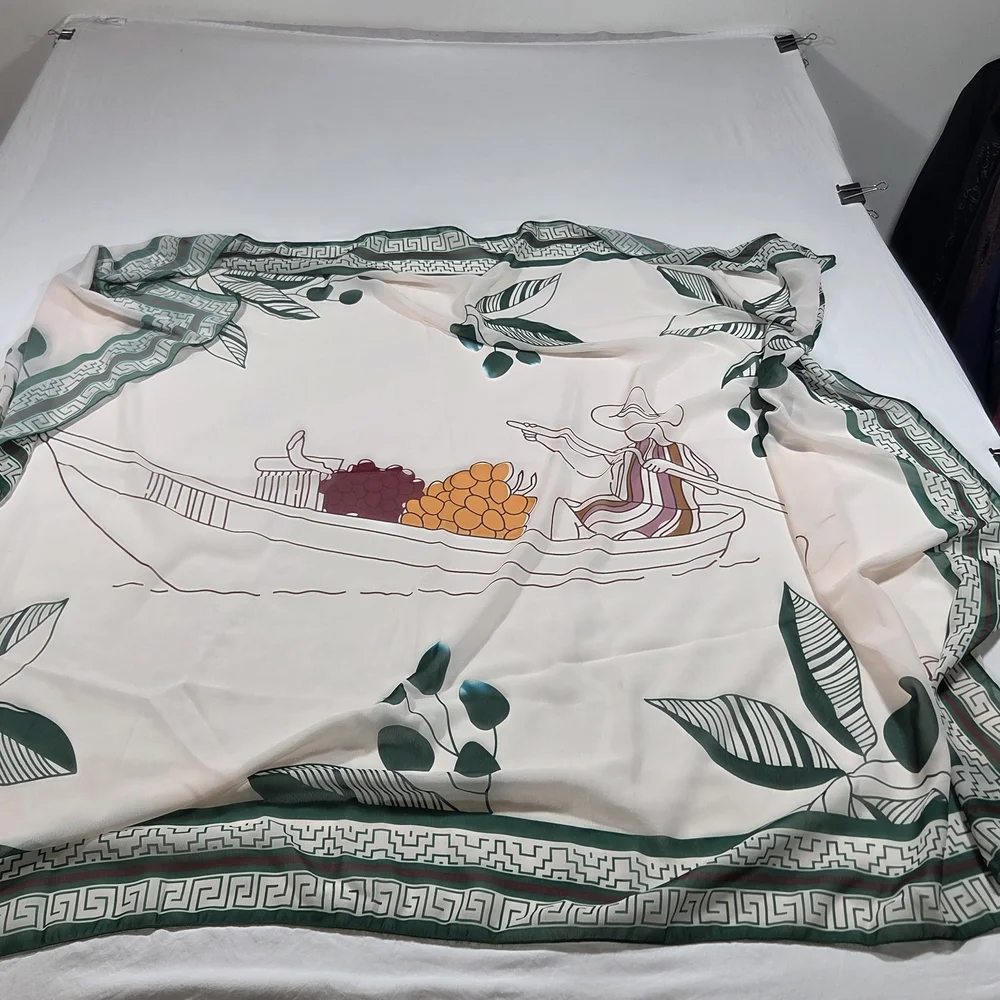 Oceanlass Cover Up Swim Wrap Skirt Green White Geometric Patterned Skirt Floral - Picture 4 of 11